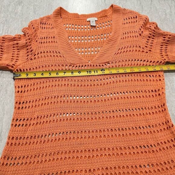 Chico’s Coral Open Knit Linen Crochet V Neck Beachy Top Size 2 (L) - Picture 9 of 13